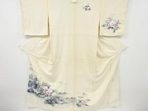 作家物　牡丹に家屋風景模様一つ紋訪問着